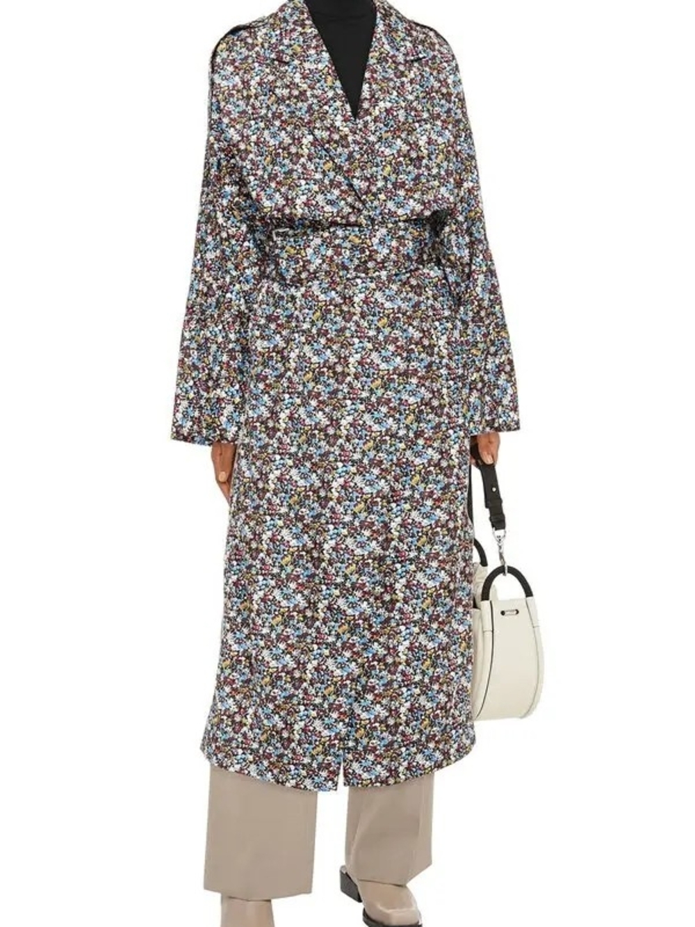 NWOT $1,925 Victoria Beckham Multicolor Floral Pockets Belted Trench Coat Sz 2